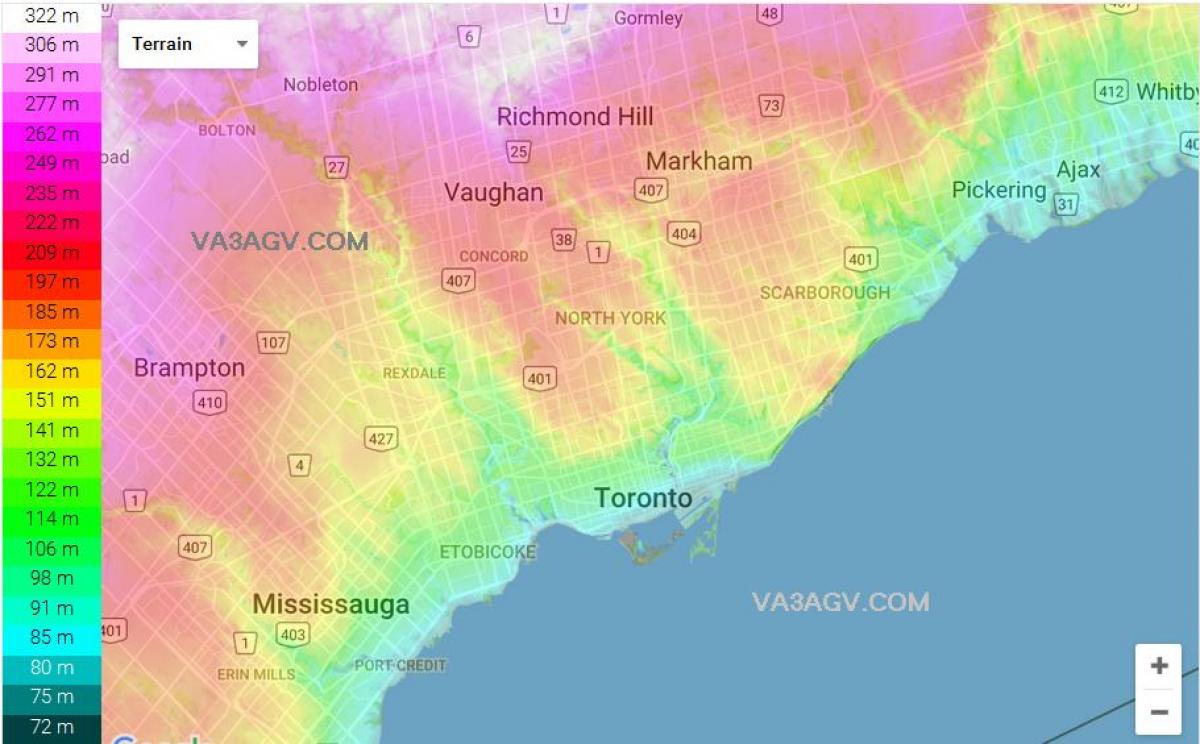 Mapa de elevación de Toronto